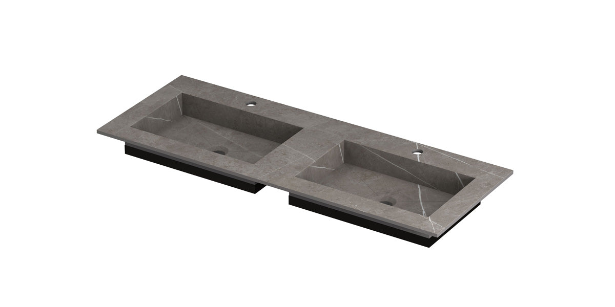 Ink Post Wastafel keramische slab envelop bak dubbel 2 kraangaten - Armani grey mat - 120x45x1cm - 0210091