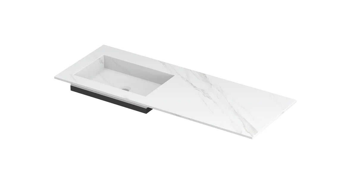 Ink Post Wastafel keramische slab envelop bak links zonder kraangat - Calacatta mat - 120x45x1cm - 0210600