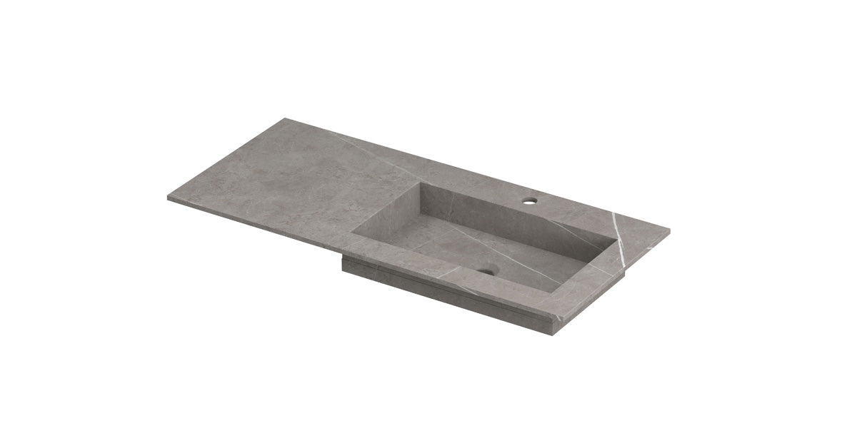 Ink Post Wastafel keramische slab envelop bak rechts met 1 kraangat - Armani grey mat - 100x45x1cm - 0210191