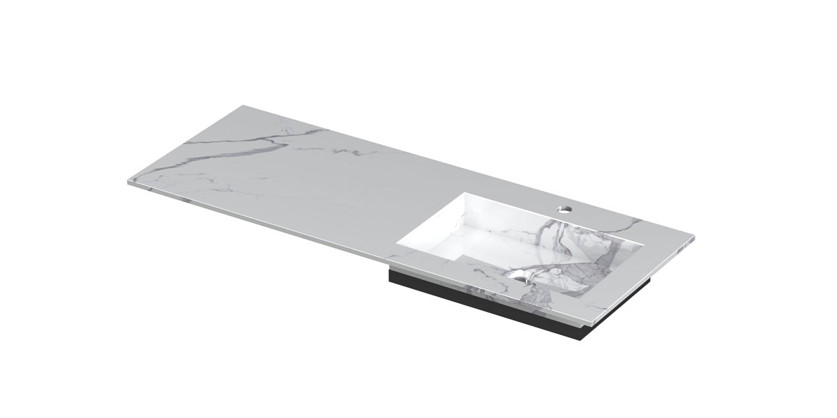 Ink Post Wastafel keramische slab envelop bak rechts met 1 kraangat - Statuario glans - 120x45x1cm - 0210633