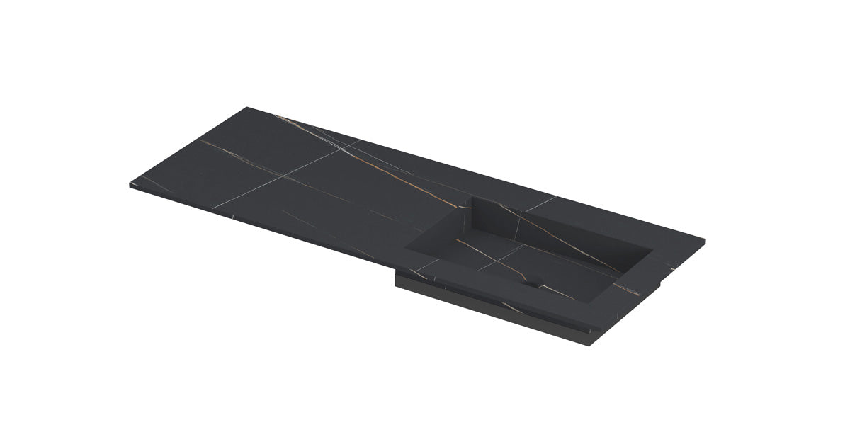 Ink Post Wastafel keramische slab envelop bak rechts zonder kraangat - Lauren black mat - 120x45x1cm - 0210622