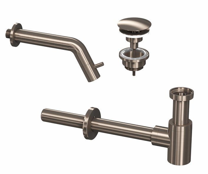 Ink combi set 3a fonteinkraan wandmodel, always open plug en design sifon - brushed nickel - 9902425