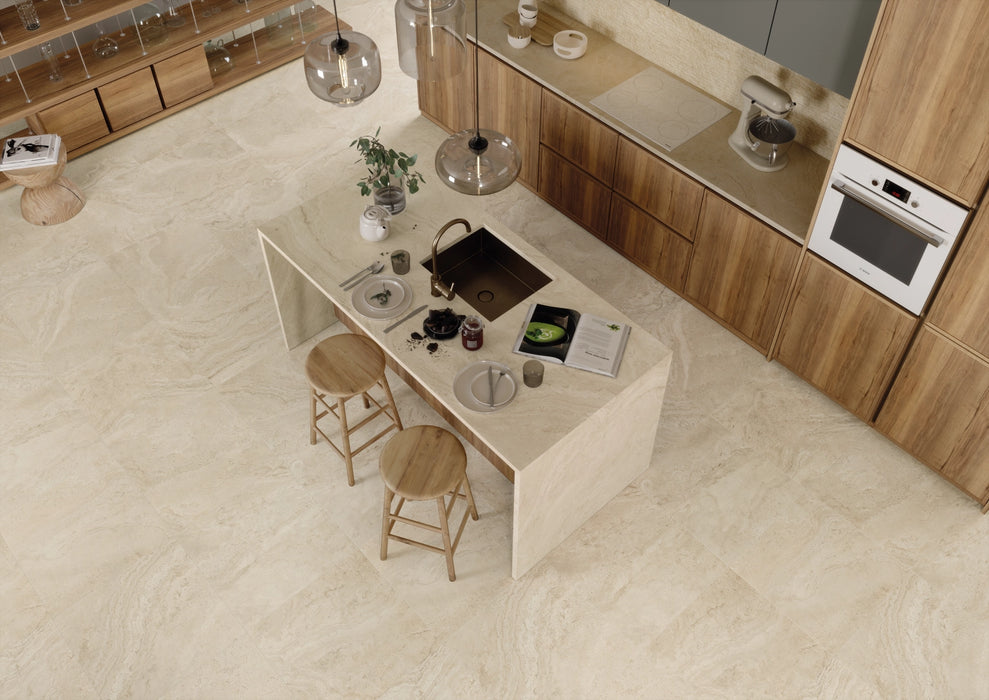 Provenza Ceramiche, Unique Travertine - EJ9K - Cream, Tecnica Ancient, 60x120cm, 9.50mm, Rett.