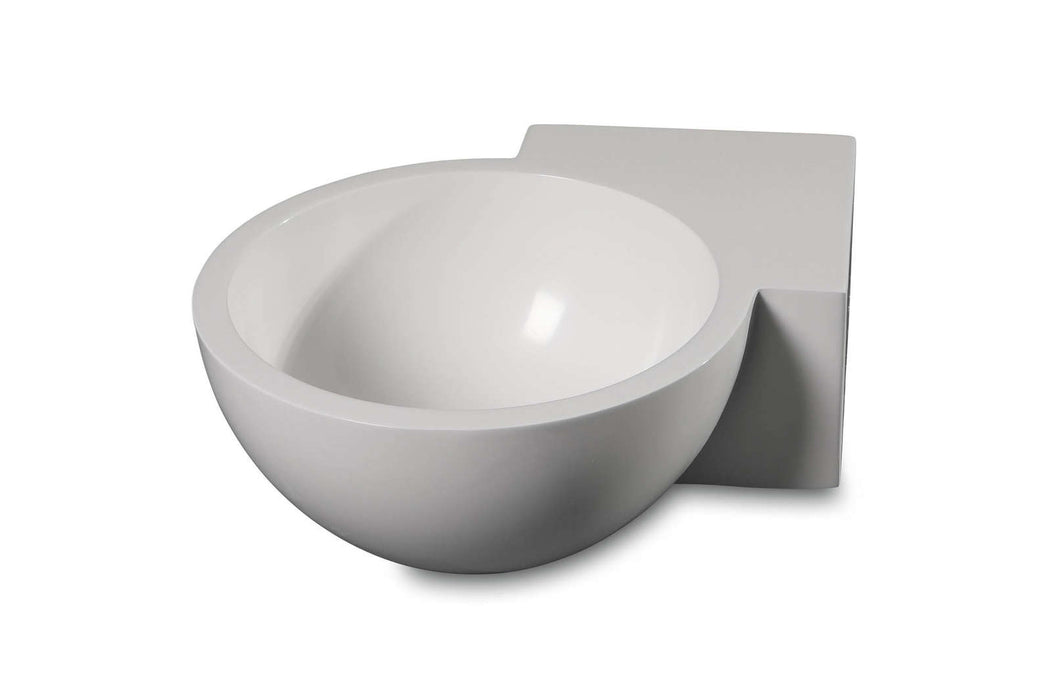 Luca Sanitair hoekfontein rond 28x28x12h van solid surface, kraangat mogelijk mat wit - LUVA1326M